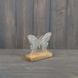 Floral Metal Butterfly On Wooden Base - 2 Sizes, 3 Colours - thumbnail 2