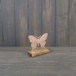 Floral Metal Butterfly On Wooden Base - 2 Sizes, 3 Colours - thumbnail 4