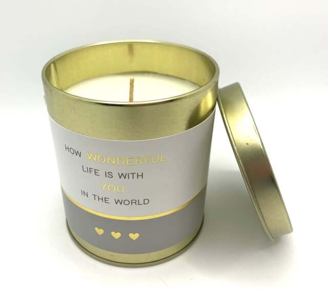 Special Friend Gift, Candle in Tin - Pomegranate Scented Soy Wax Candle - How wonderful life is with you in the world
