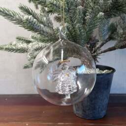 Glass Angel in Sphere Bauble 8cm - Clear Christmas Tree Ornament & Winter Decoration