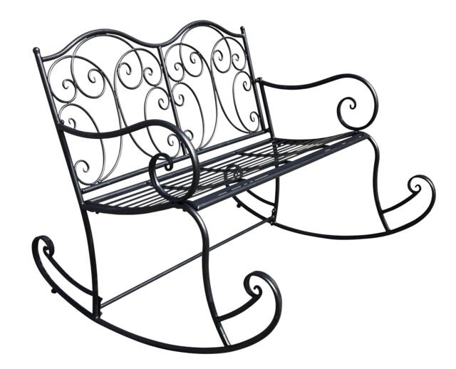 Wrought Iron Rocking Garden Bench in Black - Ornate Vintage Outdoor Seat for Garden & Patio - image 1