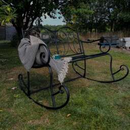 Wrought Iron Rocking Garden Bench in Black - Ornate Vintage Outdoor Seat for Garden & Patio - thumbnail 4