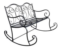 Wrought Iron Rocking Garden Bench in Black - Ornate Vintage Outdoor Seat for Garden & Patio - thumbnail 1