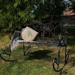 Wrought Iron Rocking Garden Bench in Black - Ornate Vintage Outdoor Seat for Garden & Patio - thumbnail 3