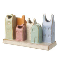 Multi Colour 6 Ceramic Houses On Plaque Vase