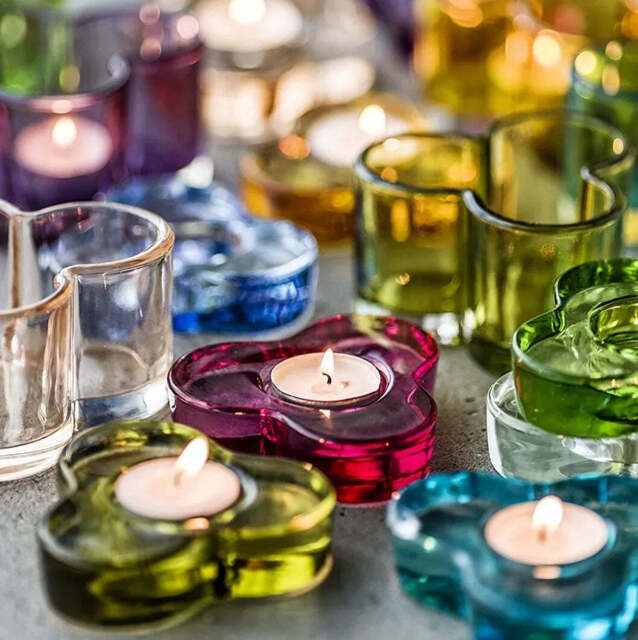 Set of 2 Glass Tealight Holders- 3 Colours Available - Turquoise