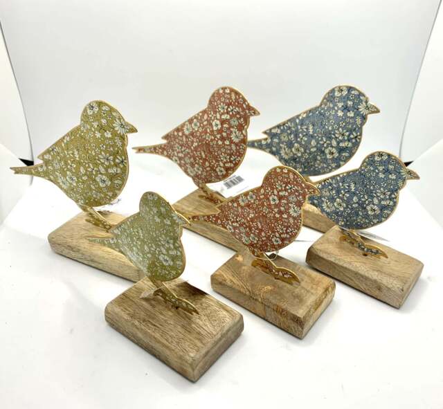 Floral Metal Bird On Wooden Base - 2 Sizes, 3 Colours - image 1