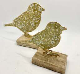 Floral Metal Bird On Wooden Base - 2 Sizes, 3 Colours - thumbnail 3