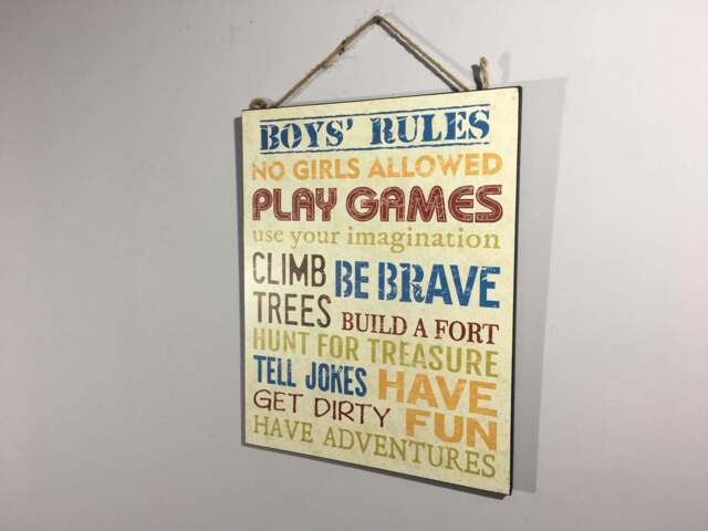 Boys Rules Wall Plaque - Fun Kid Gift