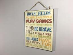Boys Rules Wall Plaque - Fun Kid Gift