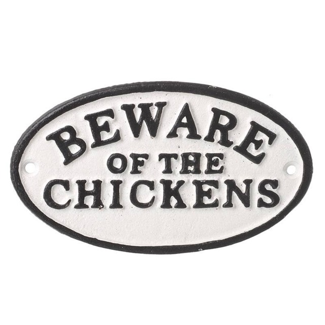 Iron Beware of the Chickens Sign - Quirky Farmhouse Garden Wall Plaque by Heaven Sends