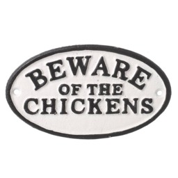 Iron Beware of the Chickens Sign - Quirky Farmhouse Garden Wall Plaque by Heaven Sends