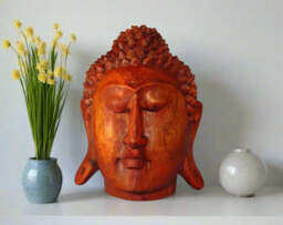 Carved Wooden Buddha Head - thumbnail 2