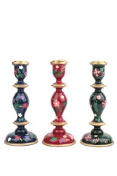 BURGUNDY LARGE CANDLESTICK HOLDER - Hand-Painted Wooden Candle Holders - thumbnail 2
