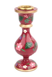 BURGUNDY LARGE CANDLESTICK HOLDER - Hand-Painted Wooden Candle Holders - thumbnail 3