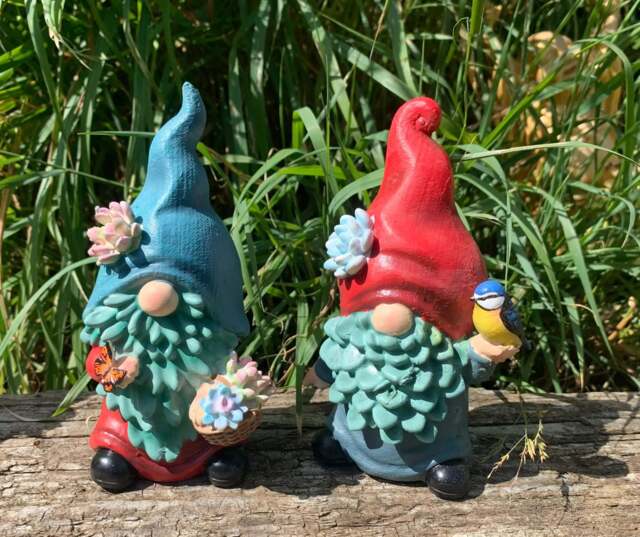 Pair of Small Garden Gnomes - Cute Resin Garden Gonks - image 1