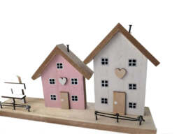 24X13Cm Wooden Houses On Base -  Scandi Style Wooden Village Home Decor - Giftware Trading - thumbnail 2