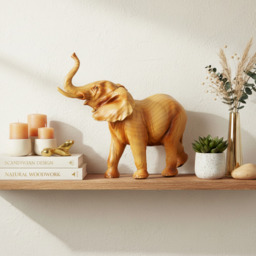 Elephant Ornament – Carved Wood Effect Elephant Statue for Home Décor - thumbnail 3