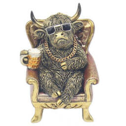 Highland Cow Dude Ornament – Highland Cow Figurine in Armchair. - thumbnail 1