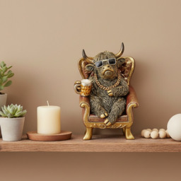 Highland Cow Dude Ornament – Highland Cow Figurine in Armchair. - thumbnail 2
