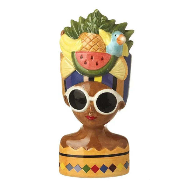 Melon and Blue Bird Hat Lady Pot with Oversized Sunglasses - image 1