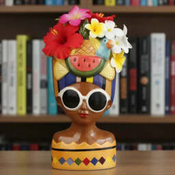 Melon and Blue Bird Hat Lady Pot with Oversized Sunglasses - thumbnail 3