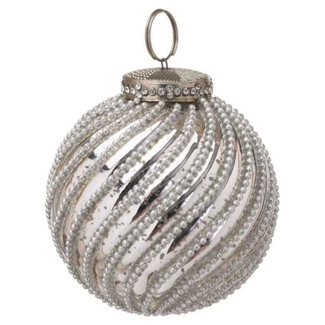 Traditional Christmas Bauble - Pearl Swirl Silver Large - Heirloom Collection - image 1