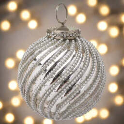 Traditional Christmas Bauble - Pearl Swirl Silver Large - Heirloom Collection - thumbnail 2