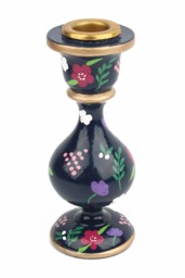 Navy Hand-Painted Wooden Candlestick Holder - Available in Two Sizes - Medium