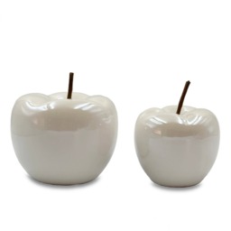White Porcelain Apple Ornaments – Set of 2 Decorative Ceramic Apples - thumbnail 2