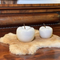 White Porcelain Apple Ornaments – Set of 2 Decorative Ceramic Apples - thumbnail 5