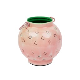 Small Pink & Green Geometric Flower Metal Lantern - Decorative Candle Garden Light