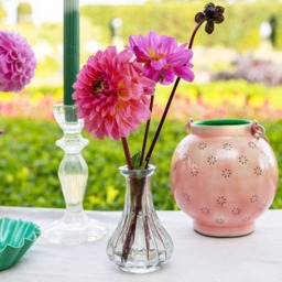 Small Pink & Green Geometric Flower Metal Lantern - Decorative Candle Garden Light - thumbnail 4