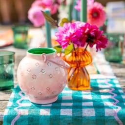 Small Pink & Green Geometric Flower Metal Lantern - Decorative Candle Garden Light - thumbnail 3