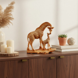 Giraffe Ornament Pair – Carved Wood Effect Giraffe Figurines for Home Décor - thumbnail 2