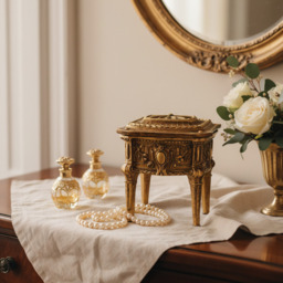 Antique Gold Ornate Dresser Storage & Trinket Box With Lid - thumbnail 2
