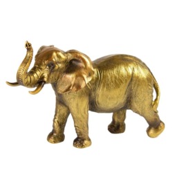 Gold Elephant Ornament – Carved Wood Effect Elephant Statue for Home Décor - thumbnail 1
