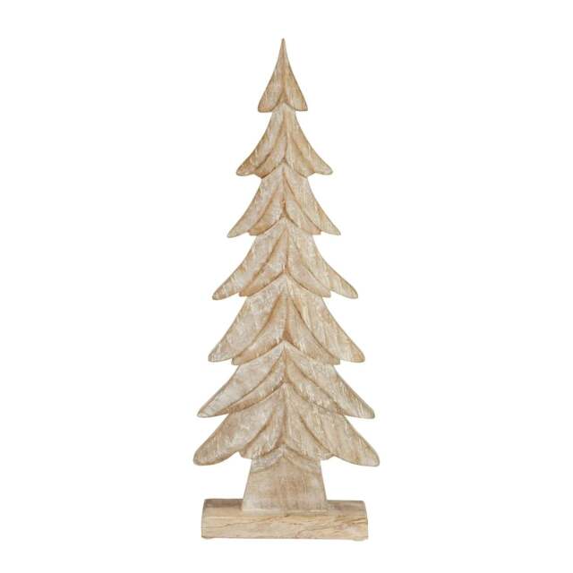 Carved Wood Christmas Tree Ornament - Rustic Wooden Festive Table Decoration - image 1
