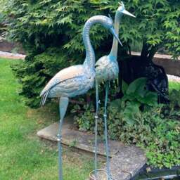 Bronze with Blue Metal Crane - Two Styles - Head down