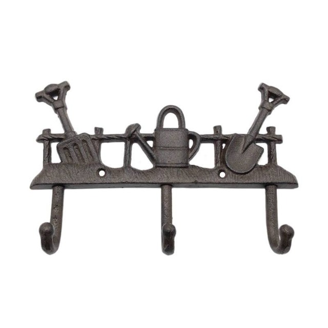 Cast Iron Garden Coat Hook - Rustic Brown Outdoor Wall Hook for Coats, Hats & Tools