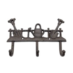 Cast Iron Garden Coat Hook - Rustic Brown Outdoor Wall Hook for Coats, Hats & Tools