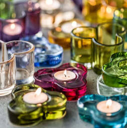 Set of 2 Glass Tealight Holders- 3 Colours Available - Cerise
