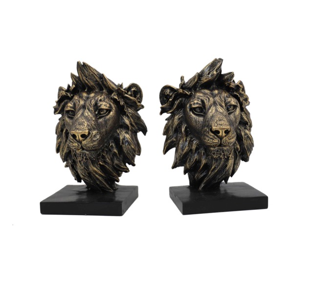 Regal Lion Head Bookends – Set of 2 - 12.5cm x 10cm each. - image 1