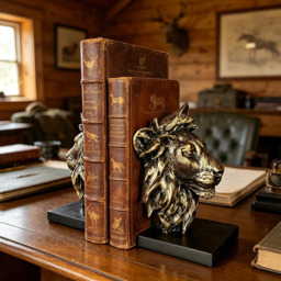 Regal Lion Head Bookends – Set of 2 - 12.5cm x 10cm each. - thumbnail 2