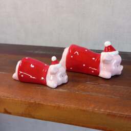 Lying Down Pig in Blanket Christmas Figure - Ceramic Festive Pig Ornament in 2 Sizes - Large - thumbnail 2
