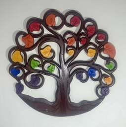 Tree of Life - Brightly Coloured Hand Painted Wooden Hanging Plaque - thumbnail 1