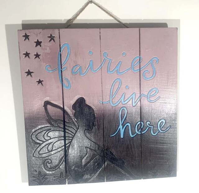 Fairies Live Here - Hand Painted Wooden Hanging Plaque - image 1