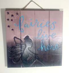 Fairies Live Here - Hand Painted Wooden Hanging Plaque - thumbnail 2