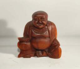 Carved Wooden Laughing Buddha 20cm - thumbnail 3