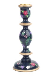 Navy Hand-Painted Wooden Candlestick Holder - Available in Two Sizes - thumbnail 1